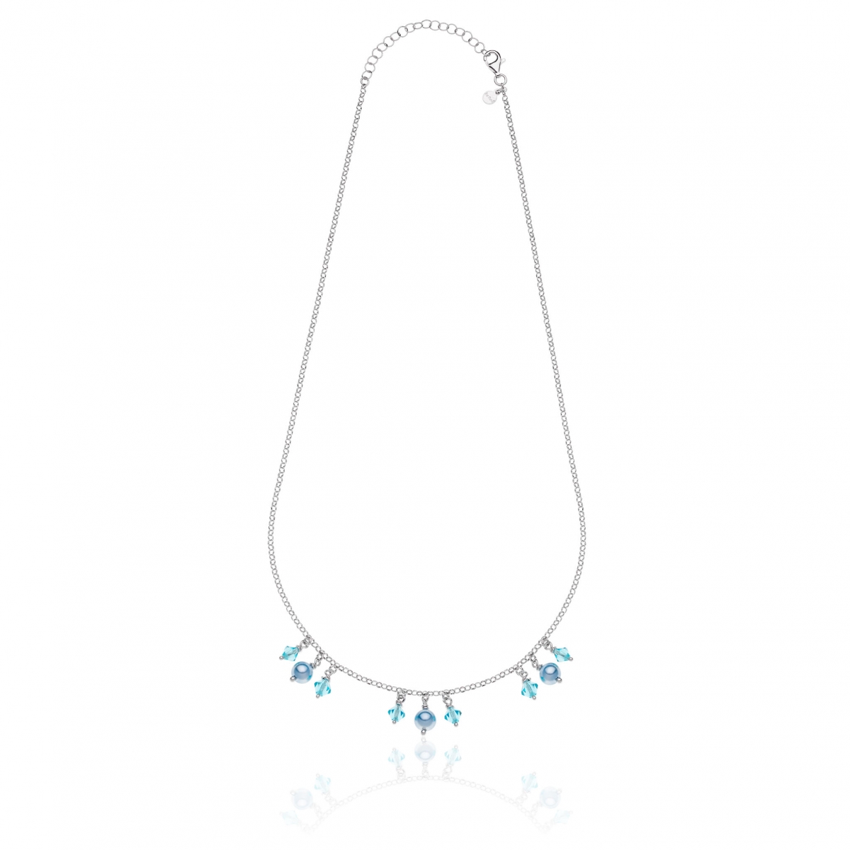 Collana di Cristalli, Vetro e Mezzo Cristallo Bianco, Azzurro, Blu e
