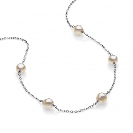 Valero Pearls Collana Di Perle D'Acqua Dolce In Argento Sterling 925 – Classica, Annodata A Mano, 7-8 Mm, Rodiata