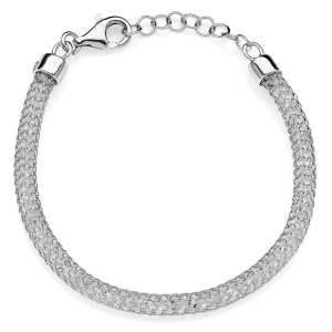 Silver bracelet  with mesh and crystals 