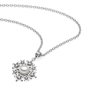 Collana in Argento con perla di cristallo e zirconi